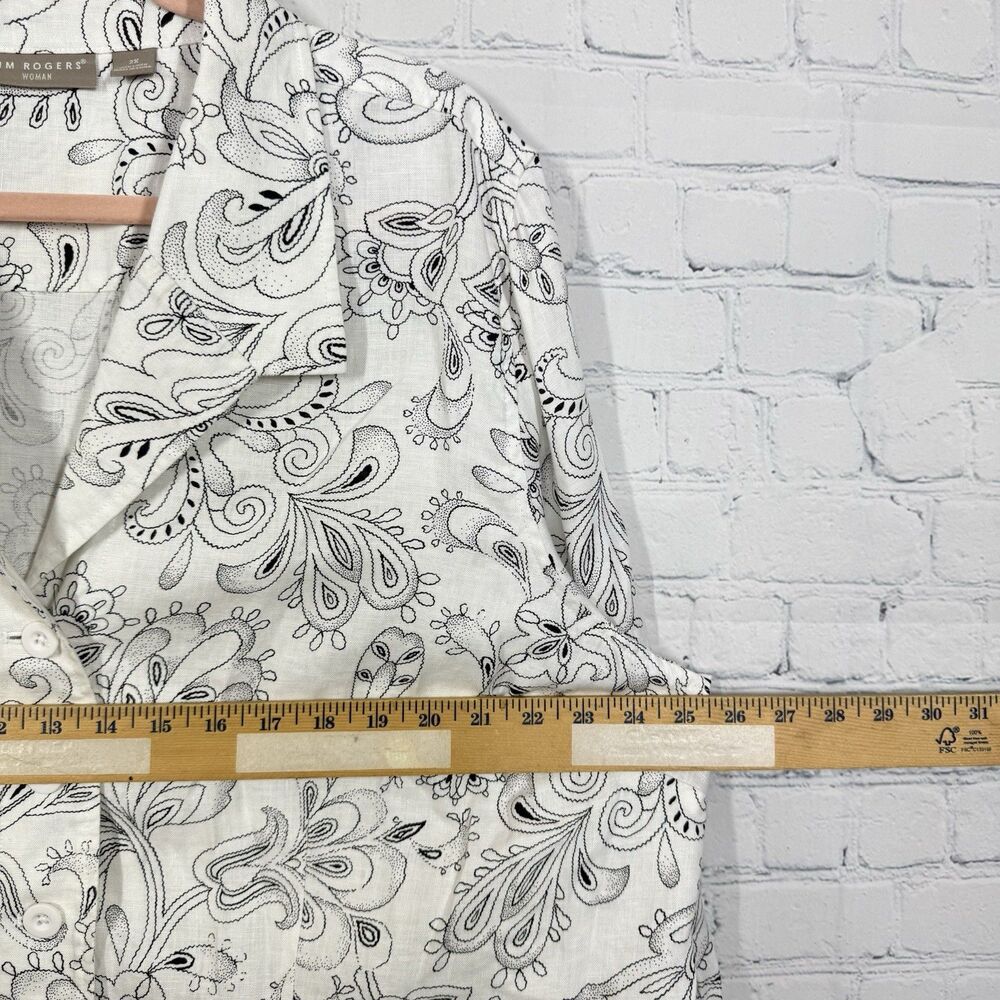 Cottage Blouse Women Plus 2X Floral Linen Vacation Resort Gauze Jacket Barn Top - Picture 4 of 6